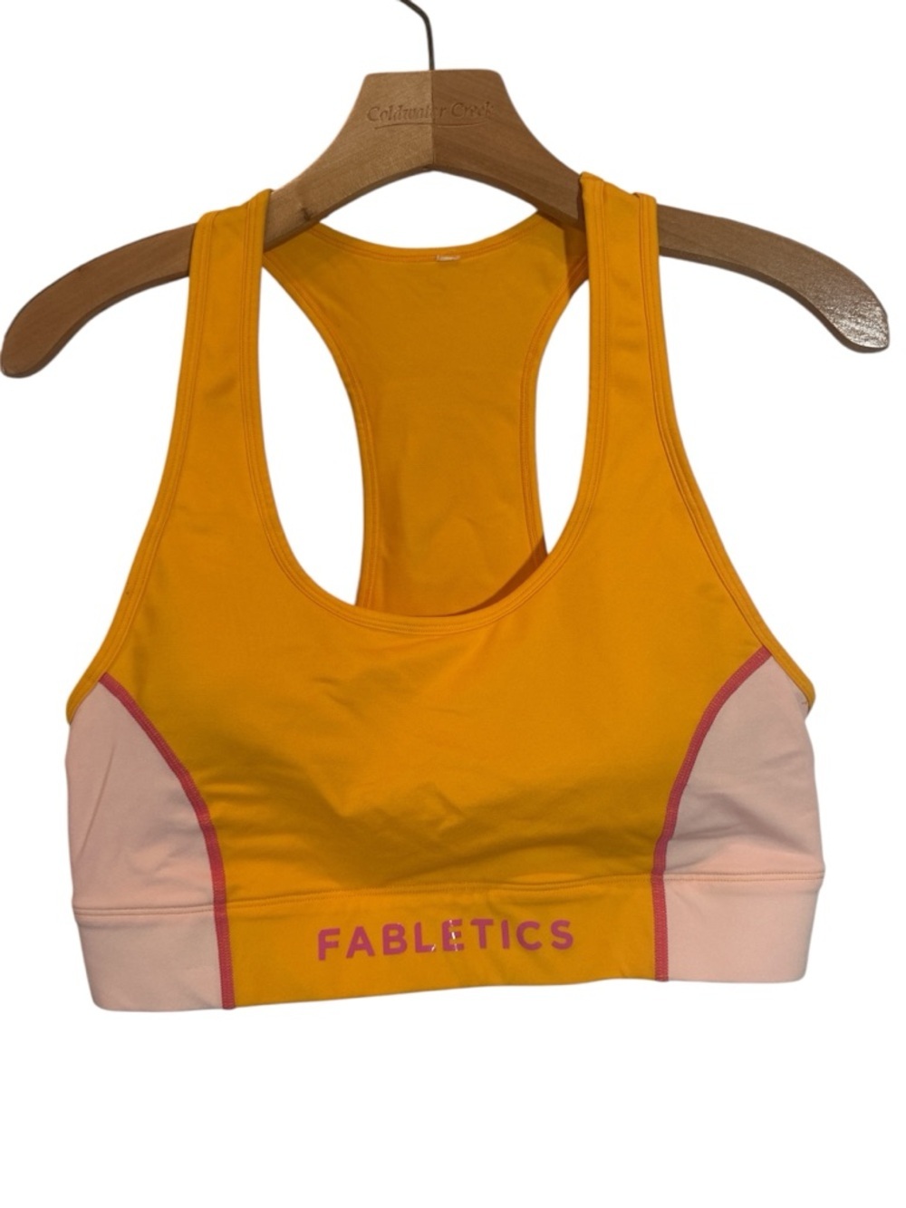 Fabletics Sports Bra Womens LG Yellow High Impact Padded Racerback Pocket Logo